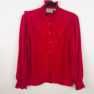 Vintage Ruffled Neck Silk Blouse